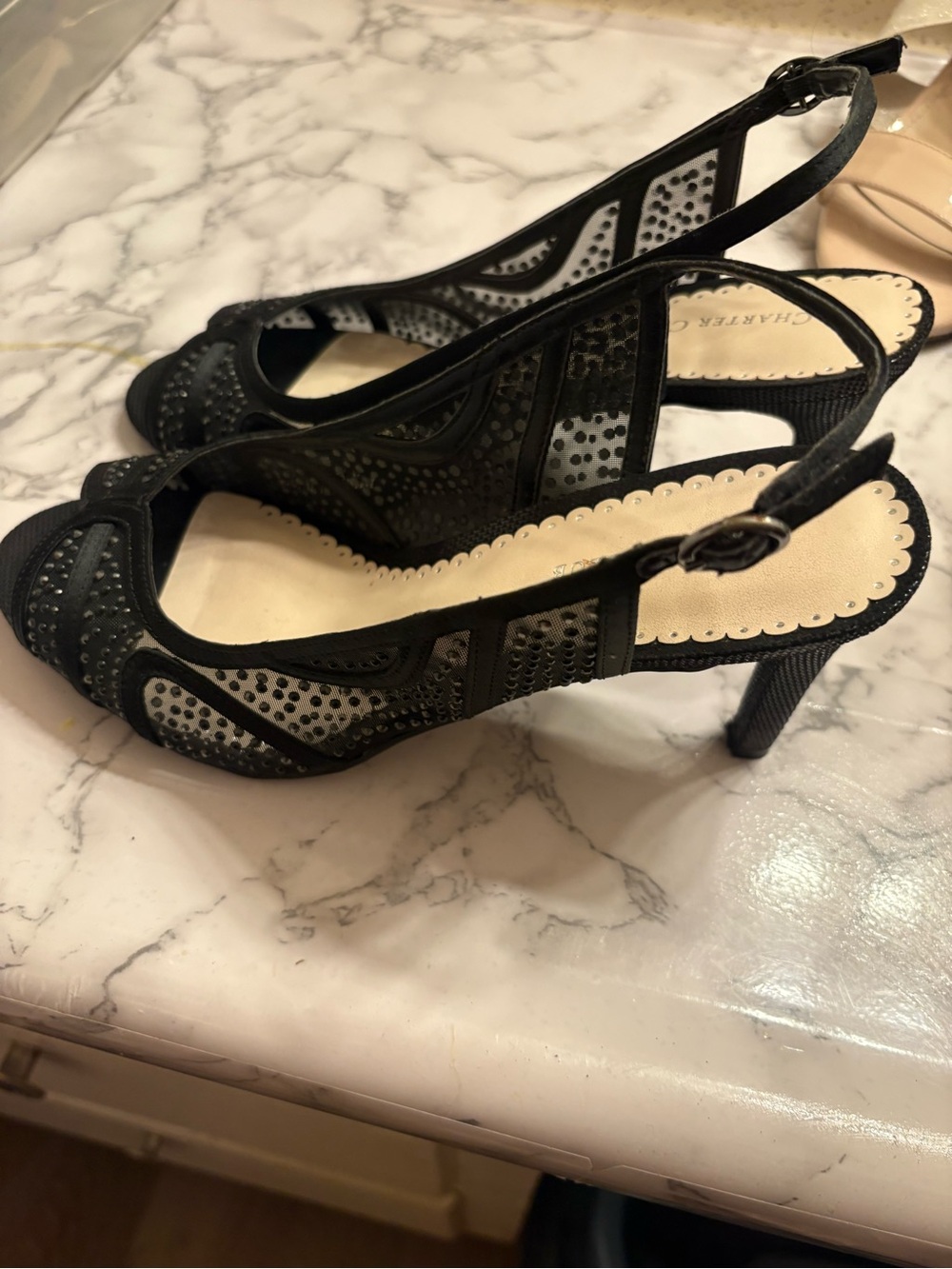 Charter Club Black Open-Toe Slingback Heels with Laser-Cut Detail
